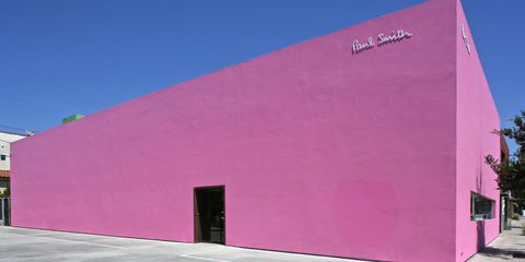 Pink, Wall, Magenta, Architecture, Facade, Purple, Line, Material property, Building, Rectangle, 