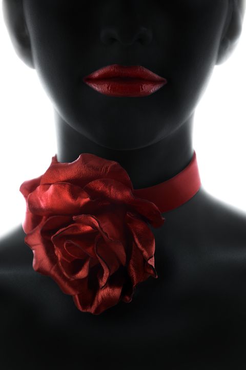 Red, Black, Lip, Neck, Chin, Close-up, Mouth, Mannequin, Textile, Photography, 