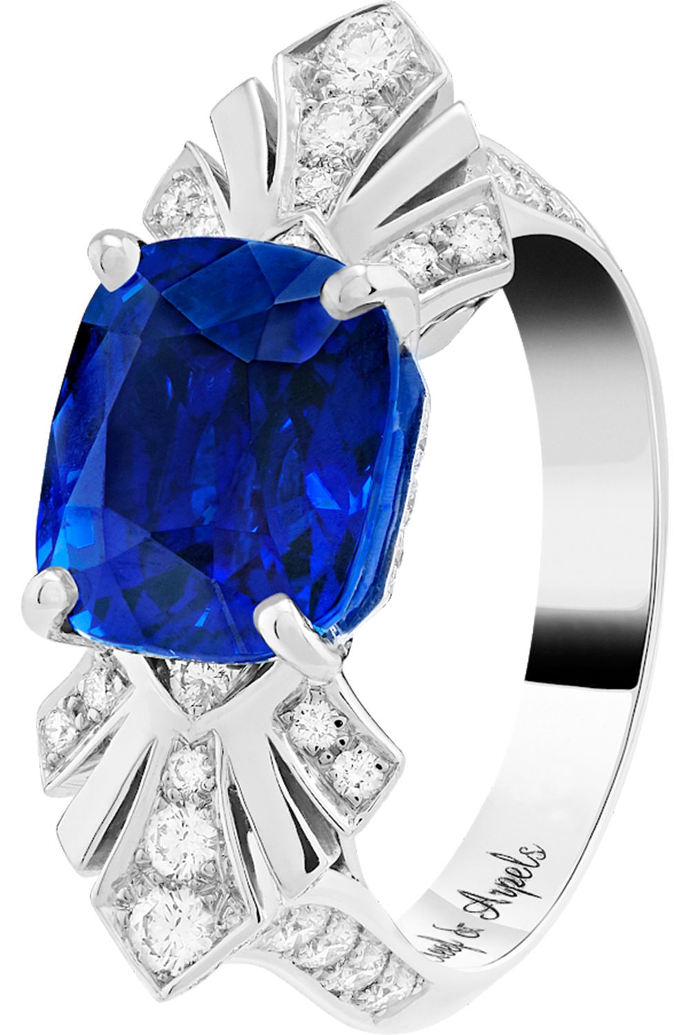 Infinity Round Diamond Blue Sapphire Engagement Ring 14k White Gold 0.50ct  - U7052