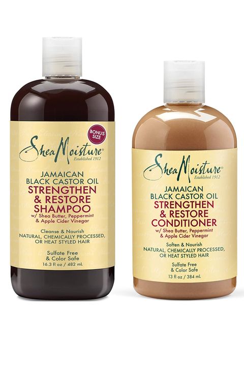 sheamoisture jamaican black castor oil peppermint shampoo and conditioner on white background