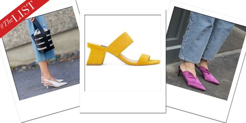Footwear, Yellow, Shoe, High heels, Jeans, Leg, Material property, Court shoe, Denim, Brand, 
