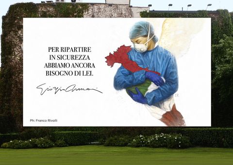 Cartelloni Giorgio Armani via Proleto a Milano - disegno di Franco Rivley