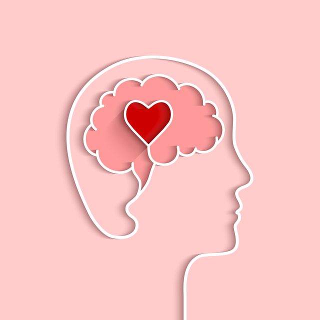 Head and brain outline with heart concept