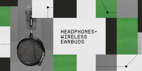 headphones on a colored square background with the headline headphones and wireless earbuds