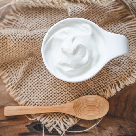 healthy breakfast with fresh greek yogurt on background