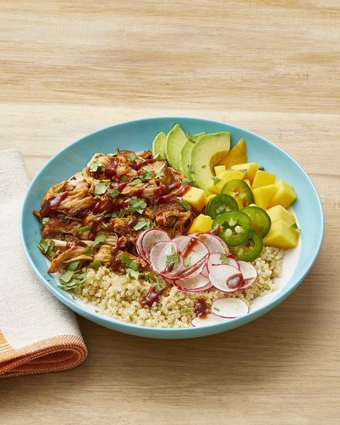 instant pot bbq chicken grain bowls with mango and jalapeno