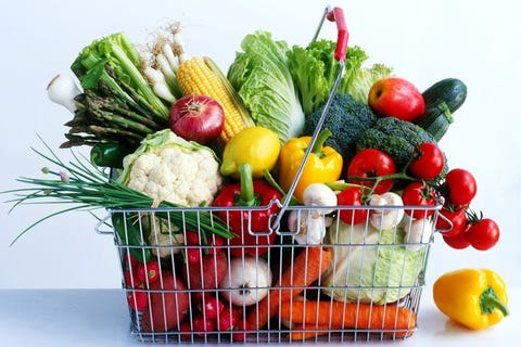 assorted vegetables in shopping basket