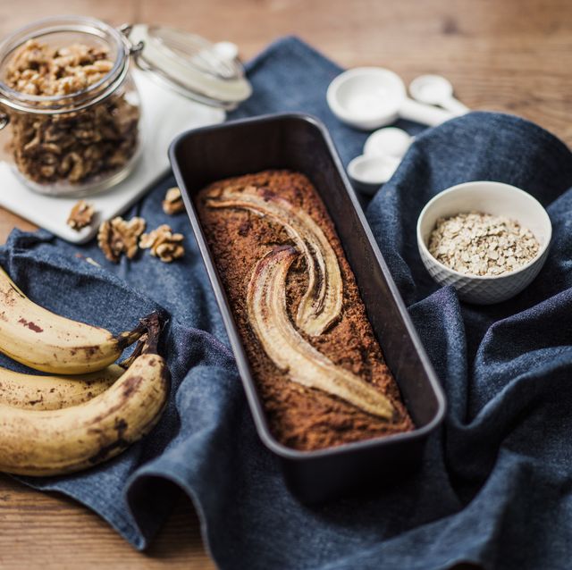 healthy food vegan banana bread and ingredients