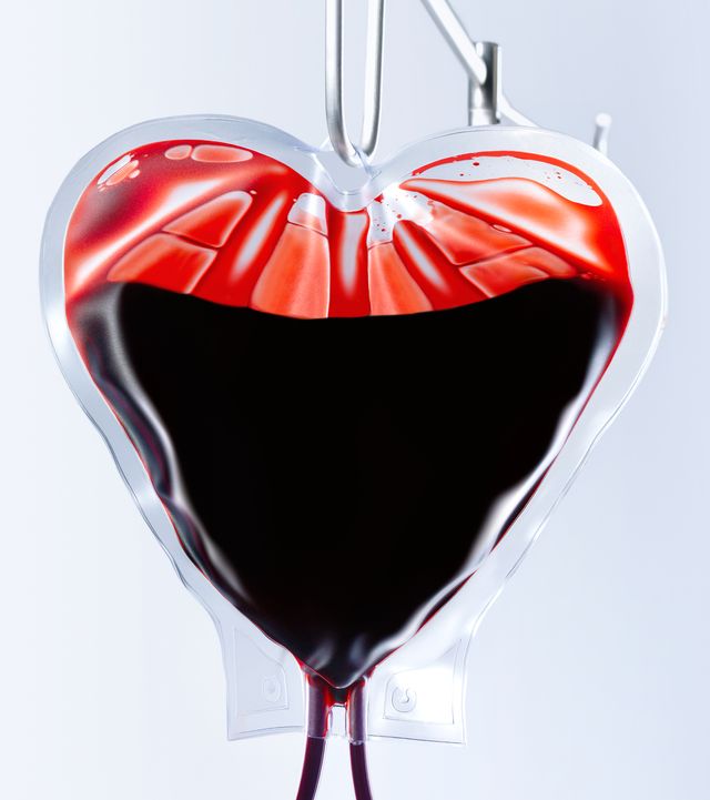 heart shaped blood bag close up