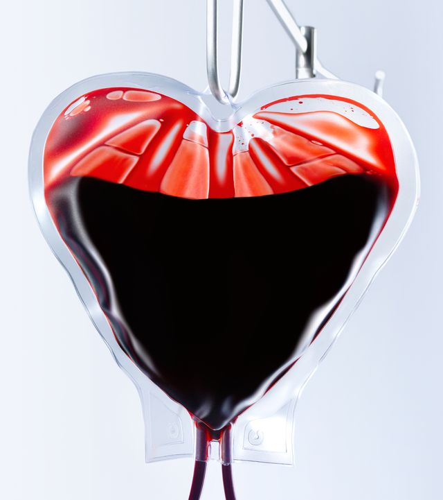 heart shaped blood bag close up