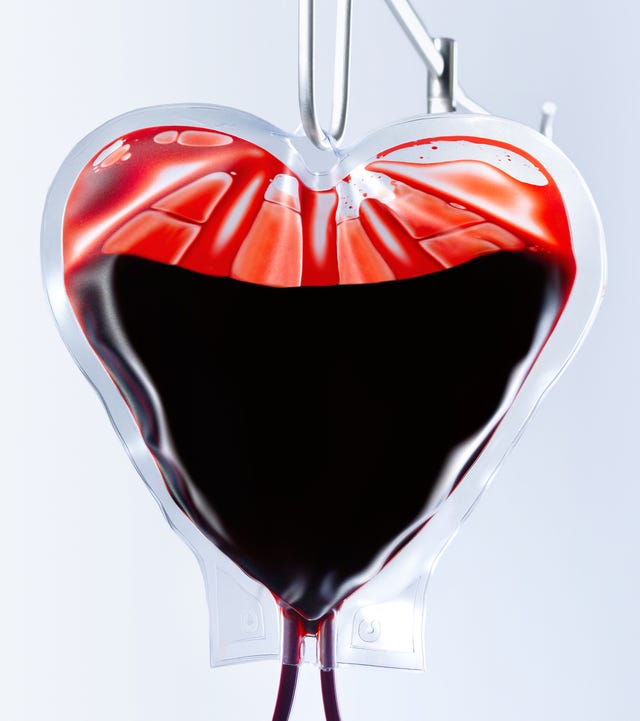 heart shaped blood bag close up