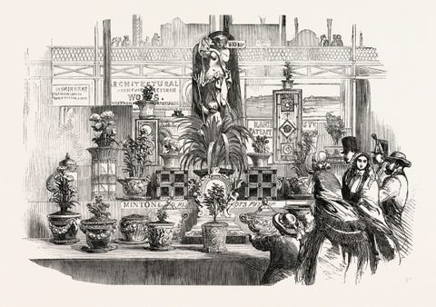 ddtdyt the great exhibition, crystal palace, hyde park, london, uk pottery, by messrs minton, 1851 engraving ddtdyt the great exhibition, crystal palace, hyde park, london, uk pottery, by messrs minton, 1851 engraving