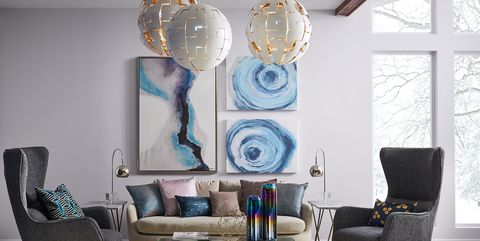 Living room, Room, Furniture, Interior design, Blue, Turquoise, Table, Floor, Lighting, Teal, 