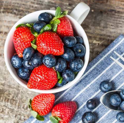 high angle view of berries in bowl on table