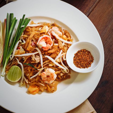 Pad Thai In White Plate On Table