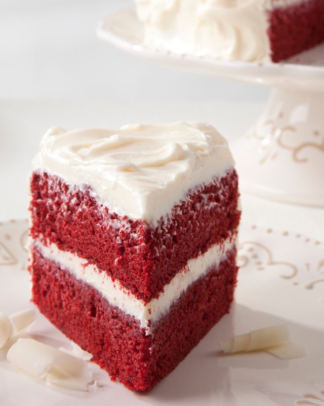 high angle view of red velvet cake slice served in plate