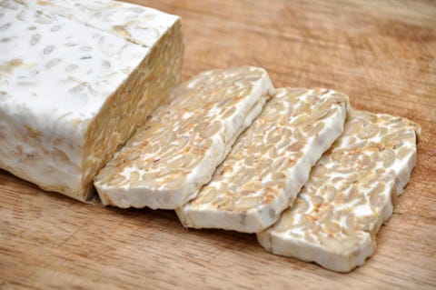 High Angle View Of Tempeh On Table High Angle View Of Tempeh On Table