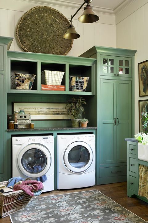 Laundry room, Room, Furniture, Laundry, Interior design, Shelf, Property, Floor, Turquoise, Cabinetry, 