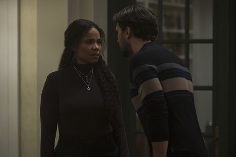hit  run l to r sanaa lathan as naomi hicks and will swenson as henry donenfeld in episode 105 of hit  run cr jojo whildennetflix © 2021