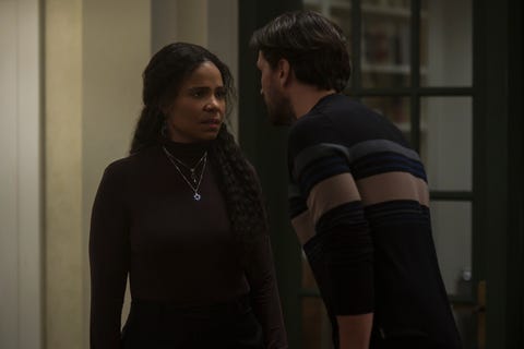 hit  run l to r sanaa lathan as naomi hicks and will swenson as henry donenfeld in episode 105 of hit  run cr jojo whildennetflix © 2021