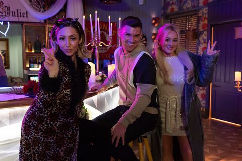 donna marie quinn, ste hay and leela lomax in hollyoaks