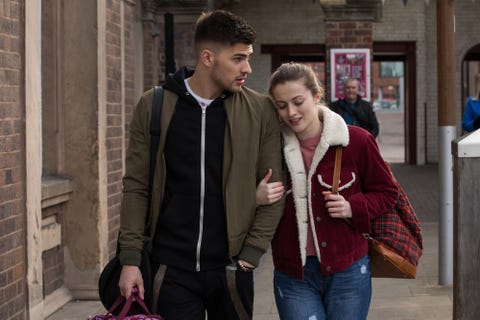 EMBARGO 02/03/2019 Romeo Quinn and Lily McQueen at the train station in Hollyoaks Romeo Quinn and Lily McQueen at the train station in Hollyoaks