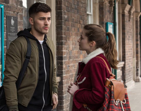 EMBARGO 02/03/2019 Romeo Quinn and Lily McQueen at the train station in Hollyoaks Romeo Quinn and Lily McQueen at the train station in Hollyoaks