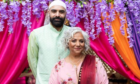 Hollyoaks Zain and Misbah get married, wearing traditional wedding dresses