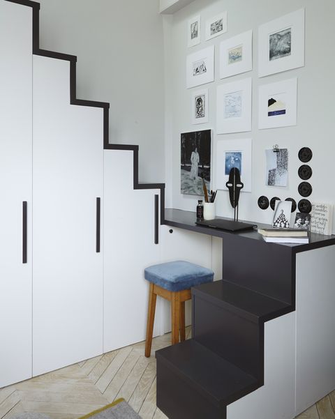 stair  desk detail from the apartment designed by marianne evennou    chez ann marie   11 m2 project    photographed by marie pierre morelwwwmarianne evennoucom