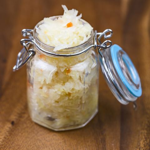 Homemade sauerkraut in a jar