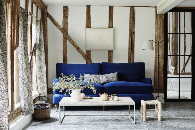 homes decorating velvet sofa blue arts and crafts