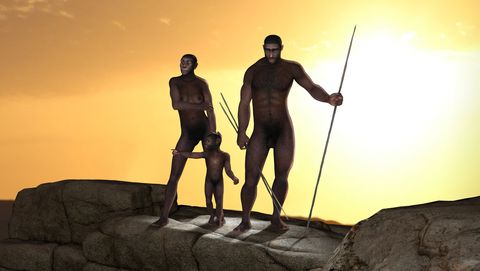 homo erectus gezin met speren