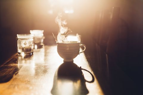 Hot cup of tea in the morning light
