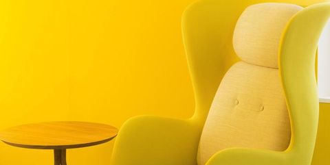 Yellow, Material property, Design, Armrest, Plastic, Still life photography, Plywood, 