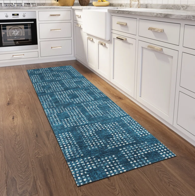 contemporary blue houndstooth rug