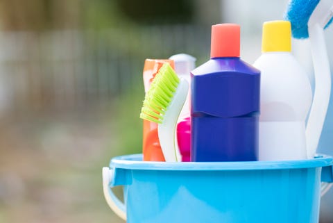 House cleaning product on the table, outdoor