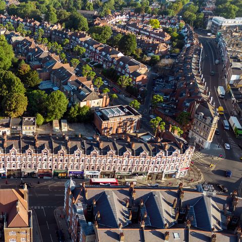 aerial view of the main shopping street at muswell hill broadway