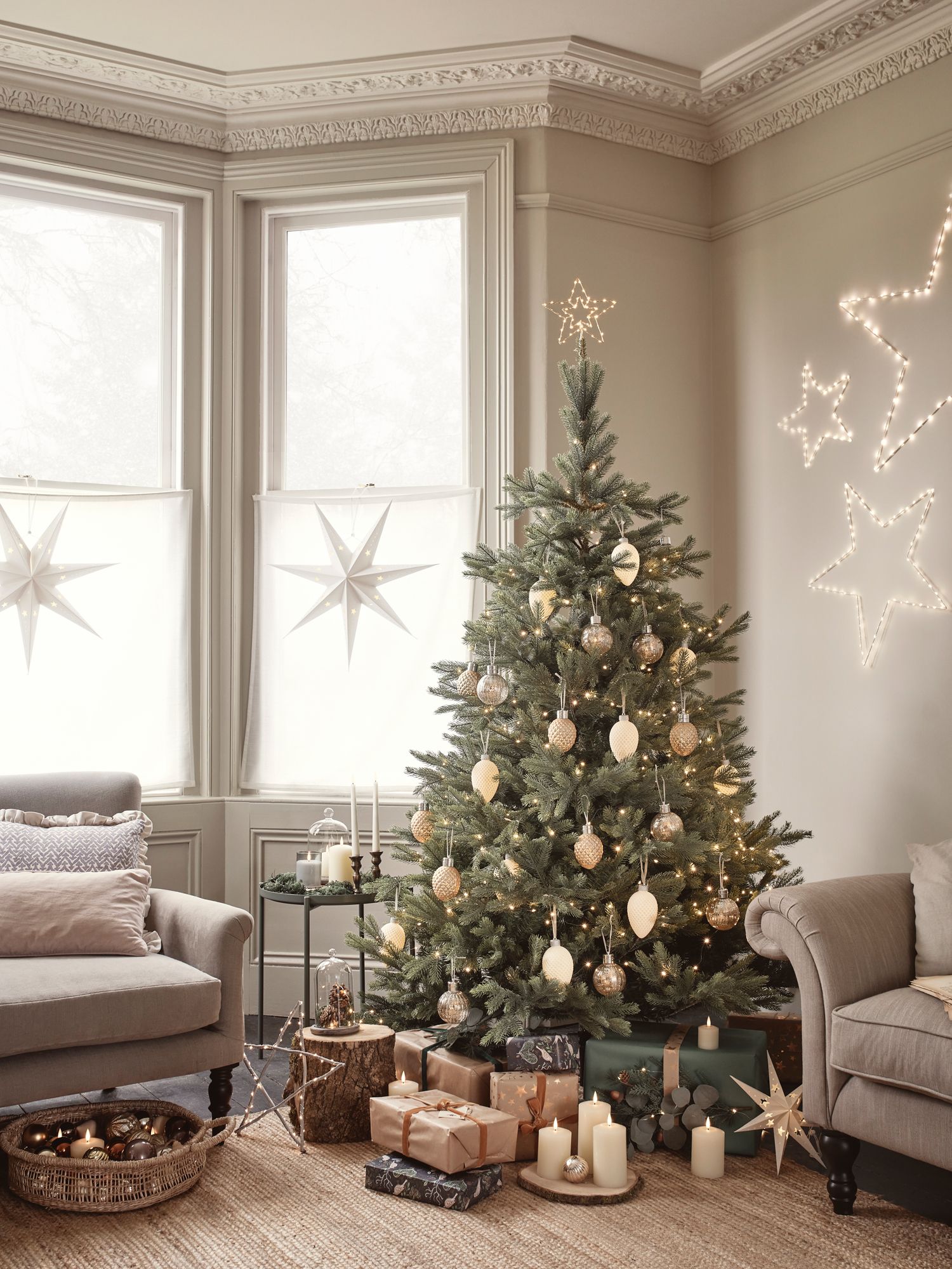 Christmas Wreath with Deco Rattan Lights & Ornaments 11" LED Lit Door Wall Decor 