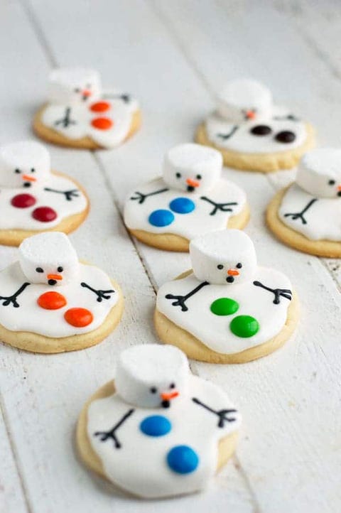 christmas cookie decorating with melting snowmen