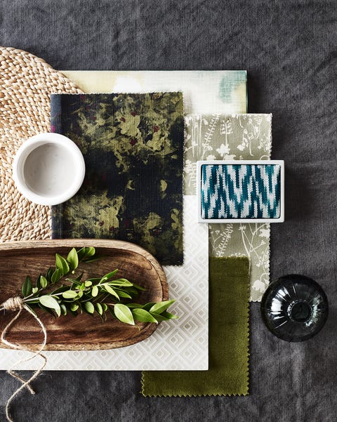 Interior design moodboard moodboarddark woods work well in a rustic country style create softness with lush, verdant shades, and accent with richly toned hues in painterly printsjute table mat, £699 oval wooden box, lid not shown, £1799 glass vase, £399 soap dish, £699 all hm home mouse grey flat emulsion, £5925l, cassandra ellis kravet w3357 316 wallpaper from the candice olson collection, £138roll, gp j baker may fabric in midnight blue, £78m meadow scene fabric in soft apple green, £70m both victoria rebecca volcan ikat in emerald, £120m, a rum fellow gio wallpaper in ivory, £65roll, 1838 wallcoverings forenza velvet in marjoram, £6250m, romo