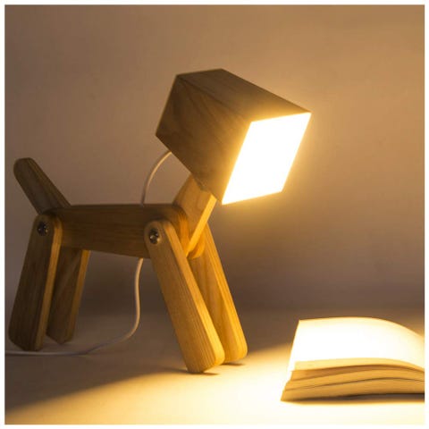 HROOME Cute Wooden Dog Design Adjustable Dimmable Bedside Table Lamp