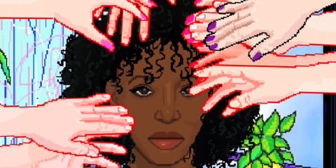 Hair, Skin, Beauty, Hairstyle, Cheek, Lip, Afro, Illustration, Mouth, Hand, 