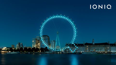 hyundai lit up the london eye in the shape of the ioniq q