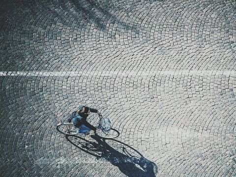 Blue, Wall, Illustration, Leg, Textile, Bicycle, Stock photography, Shadow, Jeans, Pattern, 