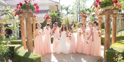 Dress, Plant, Event, Petal, Garden, Pink, Shrub, Bridal clothing, Formal wear, Wedding dress, 