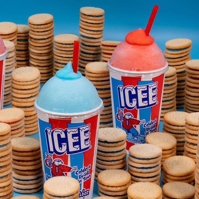 the icee company sandwich creme filled cherry and blue raspberry cookies