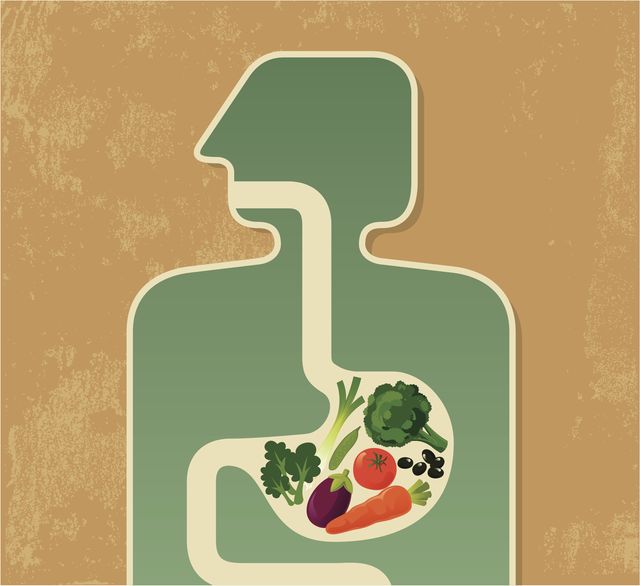 ilustración humano comiendo verduras