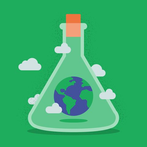 illustration of planet earth inside laboratory flask
