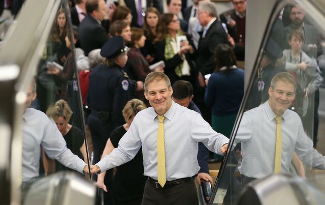 washington, dc   january 30 rep jim jordan r oh rides an escalator after speaking to the media during a break in the impeachment trial of us president donald trump on january 30, 2020 in washington, dc on thursday, senators continue asking questions for the house impeachment managers and the president's defense team   photo by mario tamagetty images
