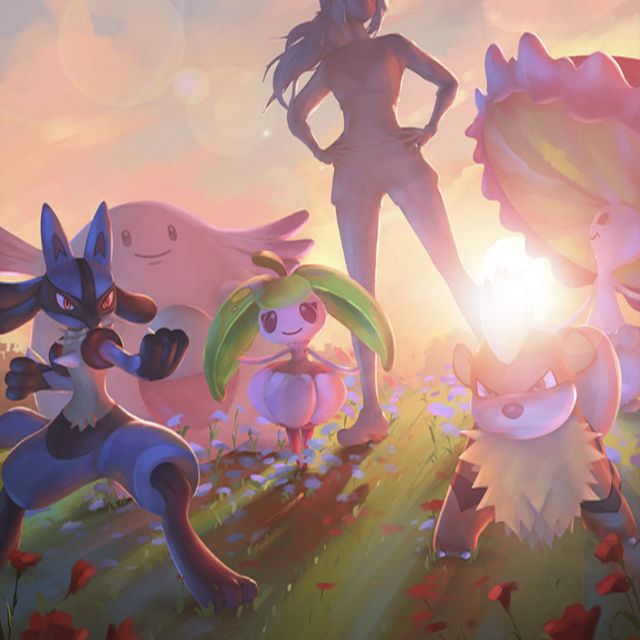 pokemon go spring 2023 home screen with lucario, chansey, dragonite, growlithe, steenee and shiinotic